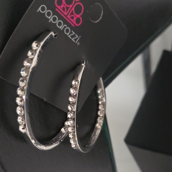 paparazzi Jewelry - Paparazzi Silver Hoop Earrings with Rhinestones NWT